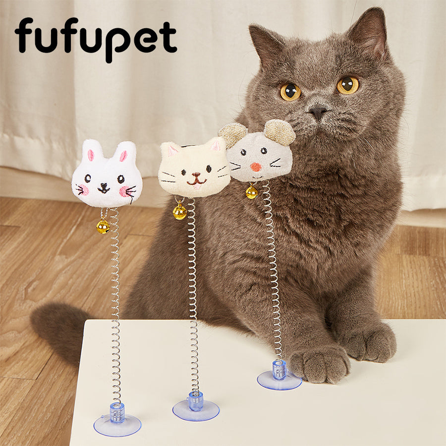 Interactive Spring Cat Teaser Wand with Clip-on Design | Cute Hedgehog/Fish/Butterfly Cat Toy for Scratching Board Play
