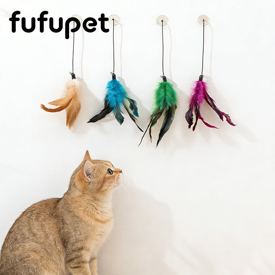 4 in 1 Interactive Cat Toys with Suction Cup, Hanging Crinkle Paper Ball & Feather Teaser, Self-Play Cat Toy for Kitten, Cat Enrichment Toys for Indoor Cats