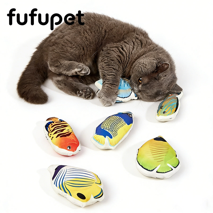 Colorful Plush Fish Cat Toy with Catnip & Squeaker - Interactive Kitten Teething & Play Toy