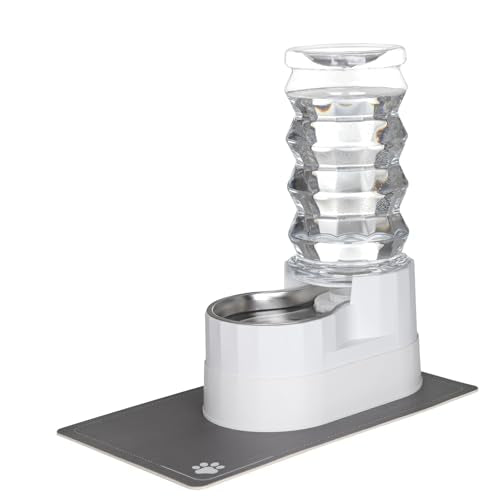 RIZZARI Automatic Gravity Pet Dispenser: Helps Prevent Urinary Stones - Activated Carbon Ion Exchange System - 6.5L Large Capacity Stainless Steel-Ideal for Cats & Small Dogs-All-Day Hydration at Home - 5L / Pearl