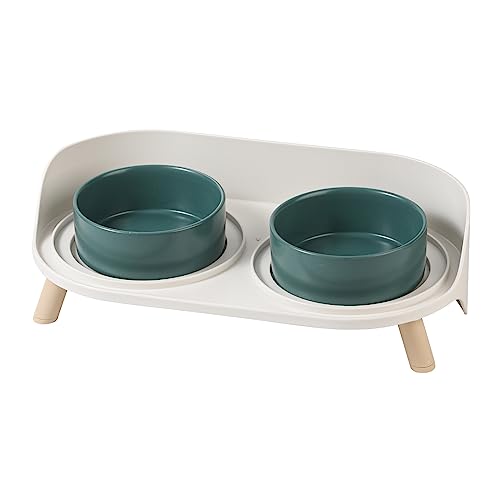 Elevated Ceramic Dog Bowl Set - Double Dog Feeding Bowls with Stand Splash Proof - Raised Dishes for Food and Water - Ideal for Small to Medium Dogs - 2 x 850 ml - 28.74 oz - Medium / Green