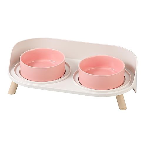 Elevated Ceramic Dog Bowl Set - Double Dog Feeding Bowls with Stand Splash Proof - Raised Dishes for Food and Water - Ideal for Small to Medium Dogs - 2 x 850 ml - 28.74 oz - Medium / Pink