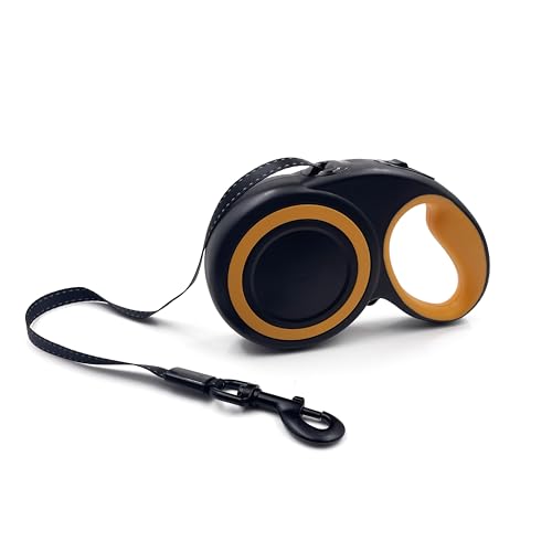360° Tangle-Free Retractable Dog Leash, Strong Reflective Nylon Tape Lead 16 ft Dog Walking Leash, up to 66lbs, Anti-Slip Rubberized Handle, One-Handed Brake, White-Gray (Medium) - Black / Medium
