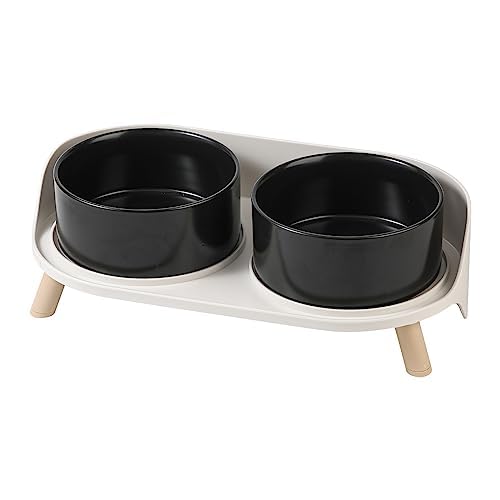 Elevated Ceramic Dog Bowl Set - Double Dog Feeding Bowls with Stand Splash Proof - Raised Dishes for Food and Water - Ideal for Small to Medium Dogs - 2 x 850 ml - 28.74 oz - Medium / Black
