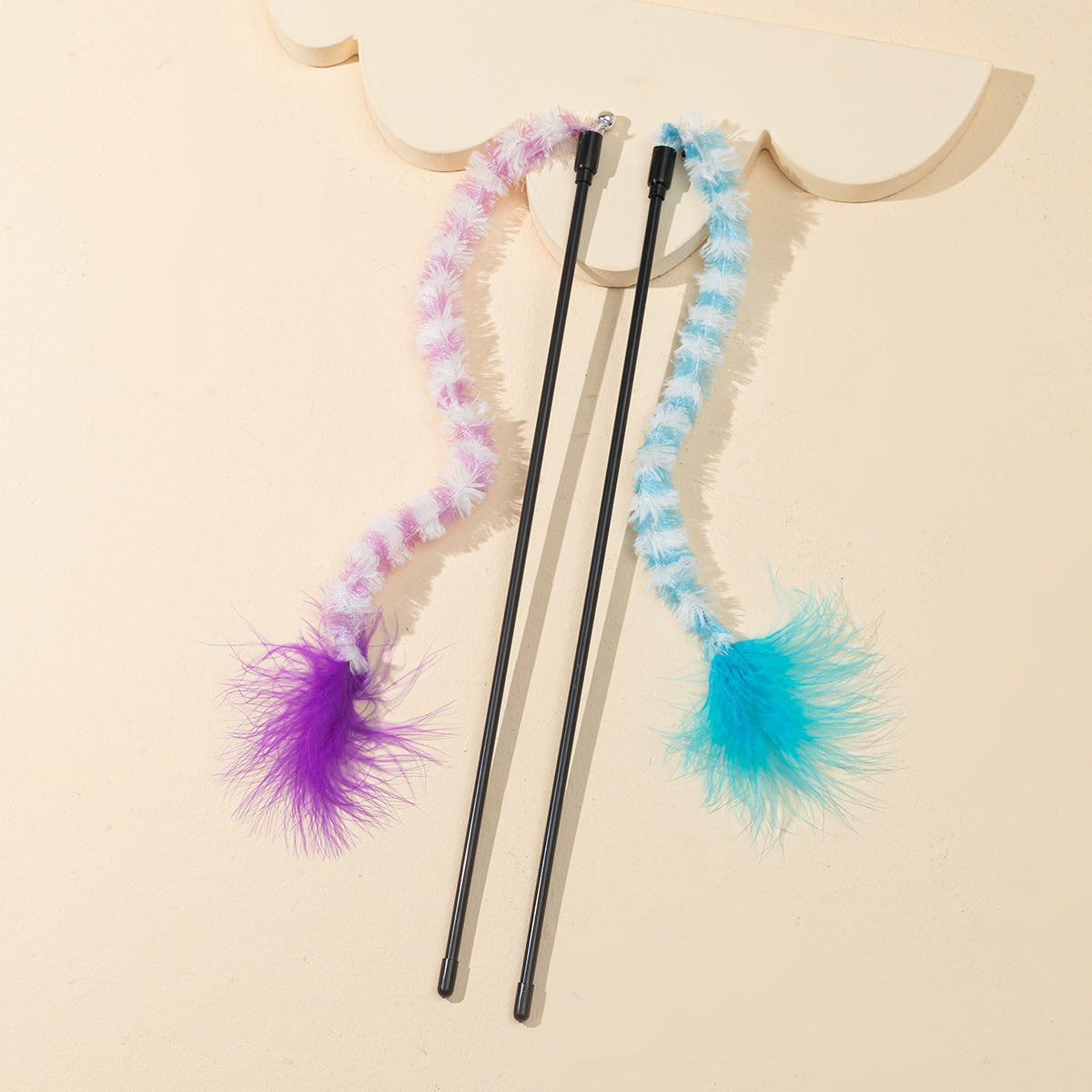Striped Fuzzy Feather Cat Wand Toy - Interactive Teaser for Kittens & Cats