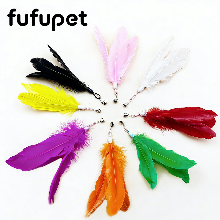 Large Fluffy Feather Refill with Bell, Interactive Cat Toy Replacement Head, 20cm Length, Multiple Colors Available