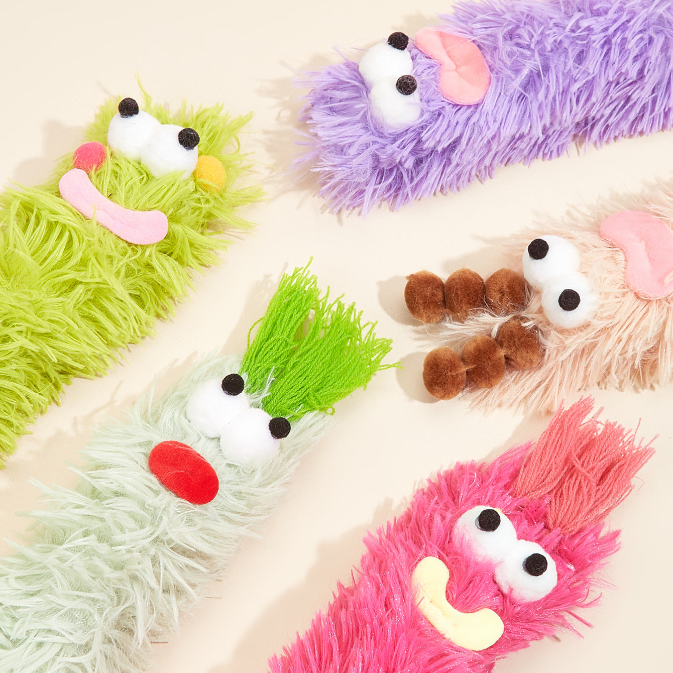 5PCS Funny Plush Cat Toys with Catnip, Interactive Crinkle Sound Kicker Toys for Indoor Cats, Soft Fluffy Monster Pillow Chew Toys for Kitten Teething, Boredom Relief & Exercise