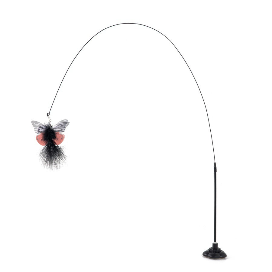 Interactive Cat Teaser Wand with Suction Cup, Butterfly & Feather Cat Toy for Indoor Cats, Self-Play Kitten Toy with Bell