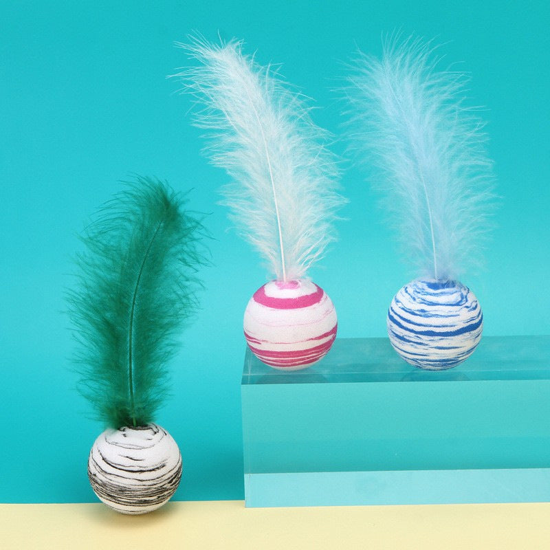 Interactive Feather Space Ball Cat Toy | Durable EVA Ball with Soft Feather for Kitten Play & Hunting Fun