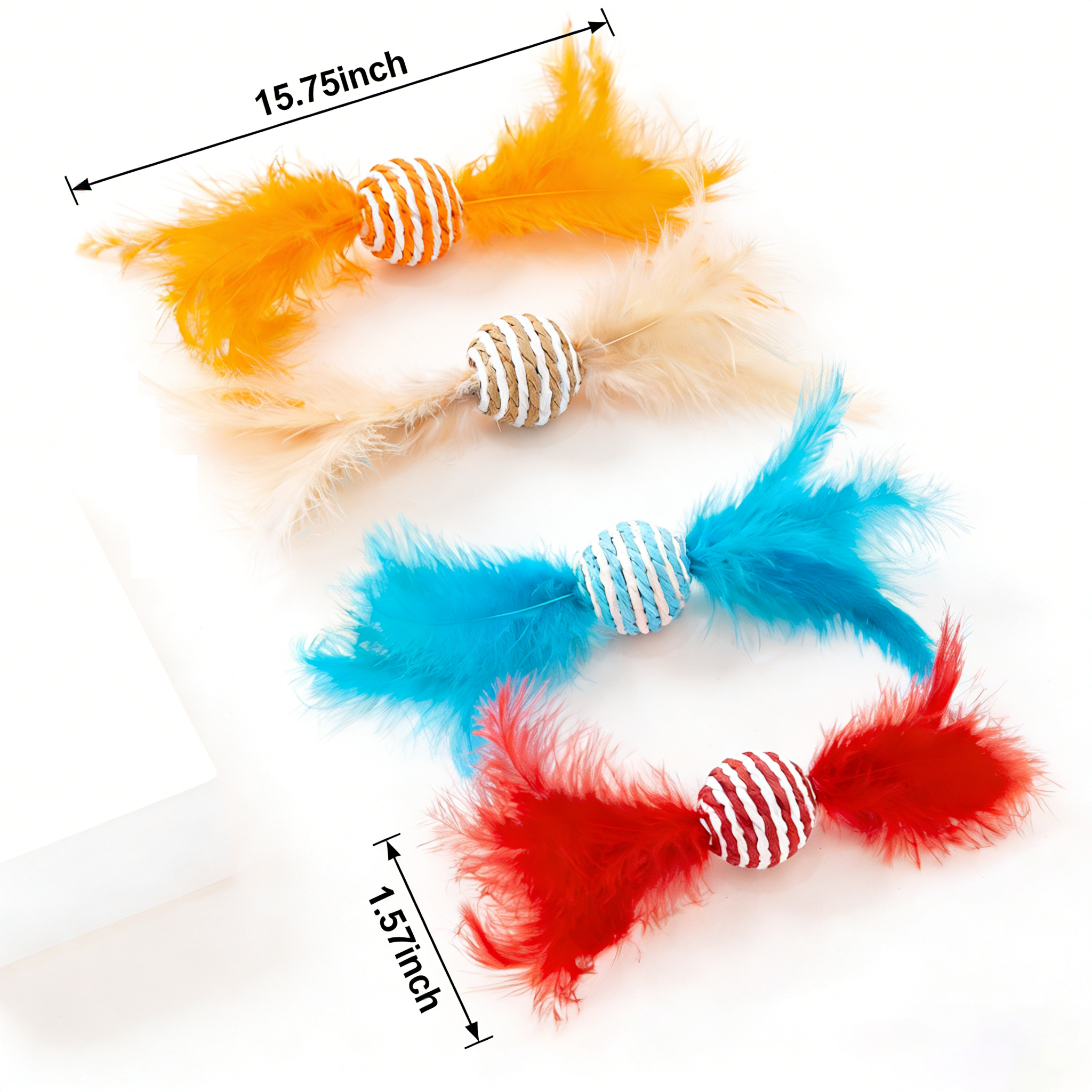 Colorful Striped Sisal Cat Ball Toy with Feather Tassels – Durable Pet Plaything for Cats & Kittens