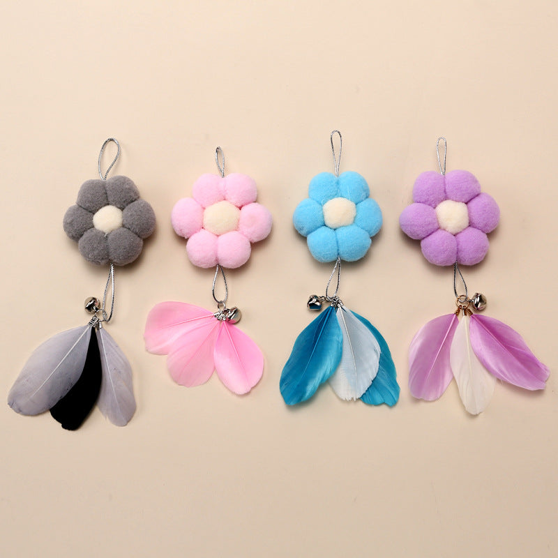 Cute Flower Cat Teaser Wand Refill, Interactive Feather Cat Toy with Bell for Kitten & Adult Cats, Replacement Head for Cat Wand, Pet Play Toy for Indoor Cats Exercise & Boredom Relief
