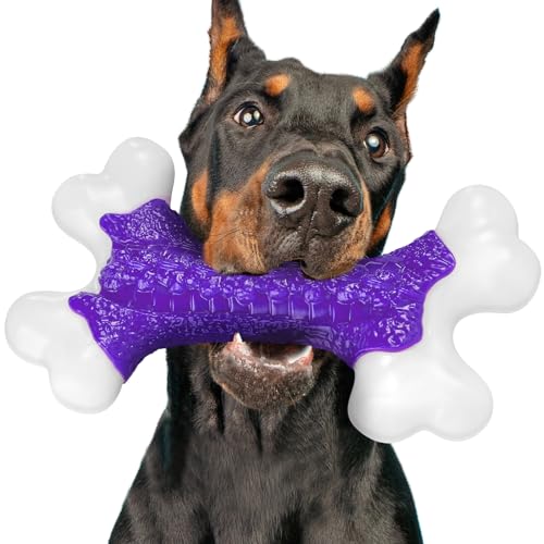 Kseroo Indestructible Dog Toys for Aggressive Chewers: Beef Flavored Hard Nylon Bone Chew Toys, Tough Dog Chew Toys for Large Dogs, Dog Toys to Keep Them Busy for Medium Large Breed (20-80 lbs), Red - 01PC-Bacon Flavor-Purple