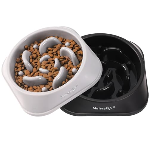 MateeyLife Slow Feeder Dog Bowls 2PCS, Anti-Choking Puzzle Dog Food Bowls, Anti-Slip Interactive Feeding Slow Down Eating, Bloat Stop Maze Dishes for Medium Breeds - B-Gray&Black / Medium