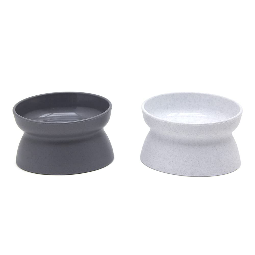 Kitty City Elevated Cat Bowls (Set of 2), Whisker-Friendly Raised Cat Food & Water Dishes, Modern Pedestal Design, Dishwasher Safe, 6.5 oz Each – White & Gray