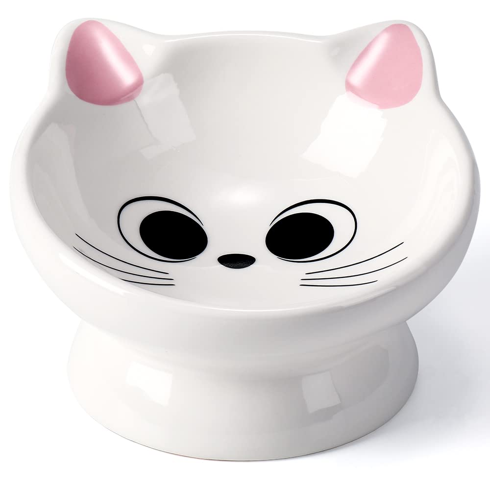 Kitty City Elevated Cat Bowls (Set of 2), Whisker-Friendly Raised Cat Food & Water Dishes, Modern Pedestal Design, Dishwasher Safe, 6.5 oz Each – White & Gray