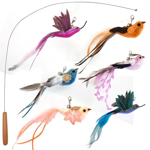 miwoowim Natural unstained Feathers,8PCS Cat Feather Toys Replacement Wand Toy Refills, Cat Feathers Refill for Indoor Cats,Perfect Wand Attachments - 7 PCS Cat Wand Toy Birds