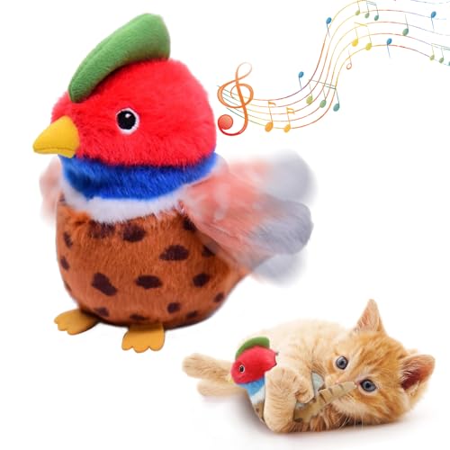Cat Toys, Flapping Wings Sparrow, No Flying, Chirping Bird Interactive Catnip Toy for Kitten or Small Dogs, Touch Activated, Rechargeable - Smart Pheasant