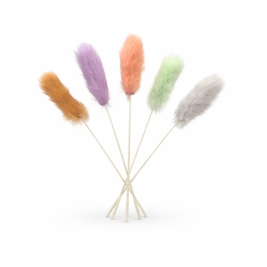 2 Pack Natural Rabbit Fur Cat Toy Refills – Silent Interactive Cat Toys for Indoor Cats, Handmade Replacement Heads with Secure Connector for Cat Wand Toys