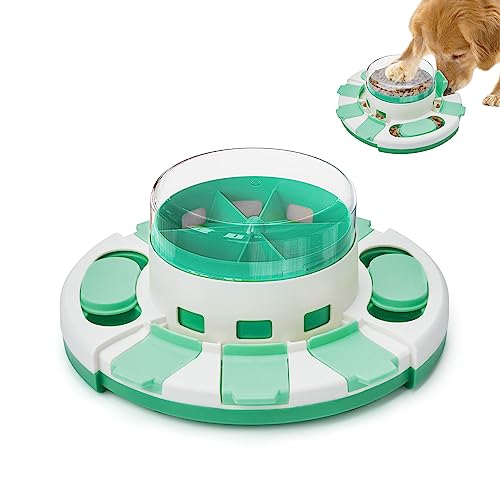 Potaroma Dog Puzzle Toy 2 Levels, Slow Feeder, Pup Food Treat Feeding Dispenser for IQ Training and Entertainment for All Breeds 4.2 Inch Height - Green White
