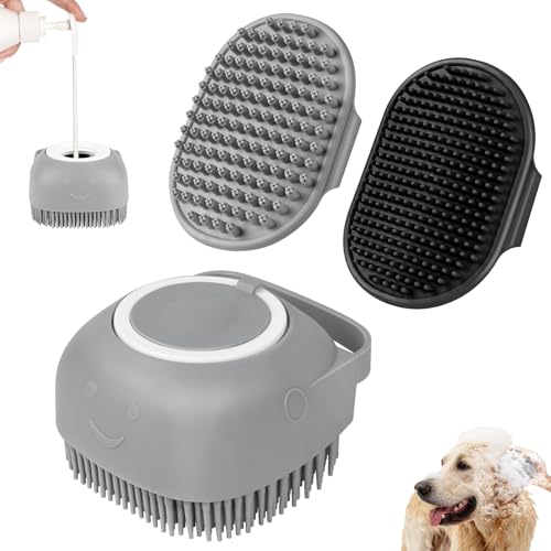 Comotech 6PCS Dog Bath Brush & Dog Toothbrush | Adjustable Handle Shampoo Brush & Scrubber for Short & Long Haired Dogs & Cats | Effectively Solve Odor & Stain Removal Problems (Blue Blue Blue.) - Gray Gray Black