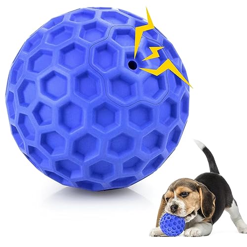 DISSKNIC Indestructible Squeaky Dog Ball, Relieves Anxiety, Cleans Teeth, Interactive Chew Toy for Aggressive Chewers, Dog Toy for Large Breeds, Outdoor Waterproof - Large / Blue