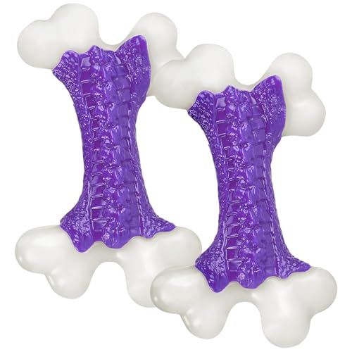 Kseroo Indestructible Dog Toys for Aggressive Chewers: Beef Flavored Hard Nylon Bone Chew Toys, Tough Dog Chew Toys for Large Dogs, Dog Toys to Keep Them Busy for Medium Large Breed (20-80 lbs), Red - 02PC-Bacon Flavor-Purple