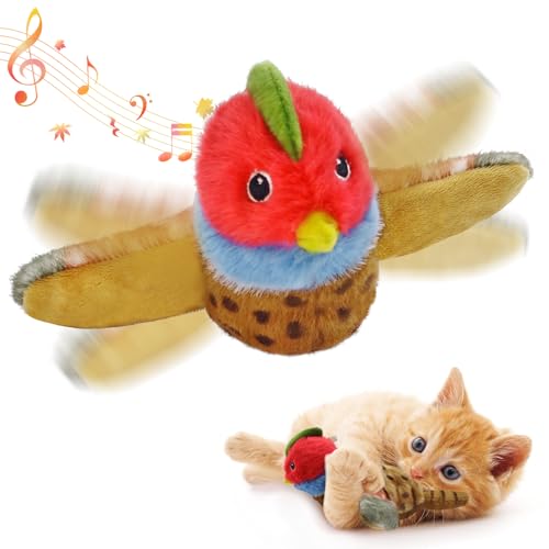 Cat Toys, Flapping Wings Sparrow, No Flying, Chirping Bird Interactive Catnip Toy for Kitten or Small Dogs, Touch Activated, Rechargeable - Pheasant