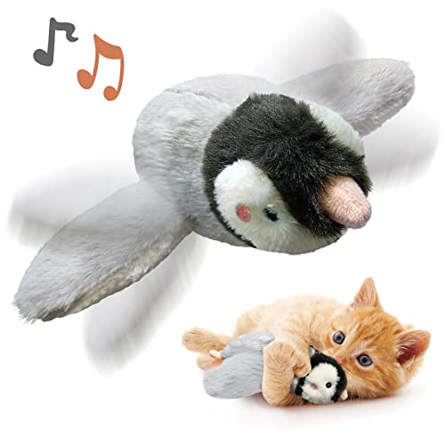 Cat Toys, Flapping Wings Sparrow, No Flying, Chirping Bird Interactive Catnip Toy for Kitten or Small Dogs, Touch Activated, Rechargeable - Penguin