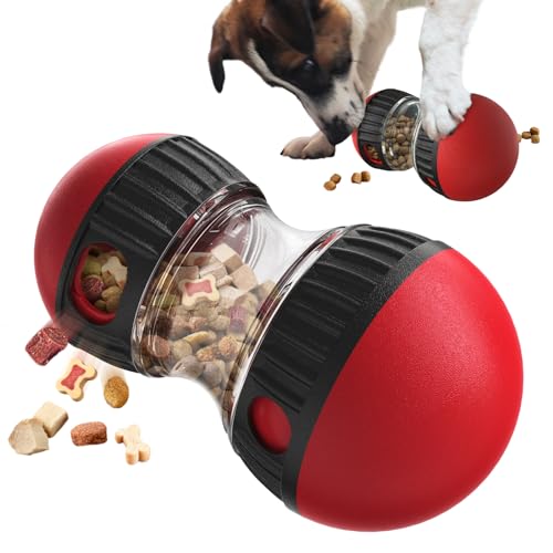 BSISUERM Dog Puzzle Toy Adjustable Treat Dispensing Ball Food Dispenser Tough Slow Feeder Puppy Enrichment Training Toy Pet Interactive Chase Toys for Small Medium Large Dogs to Keep Them Busy, Green - Red