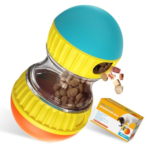 BSISUERM Dog Puzzle Toy Adjustable Treat Dispensing Ball Food Dispenser Tough Slow Feeder Puppy Enrichment Training Toy Pet Interactive Chase Toys for Small Medium Large Dogs to Keep Them Busy, Green - Orange