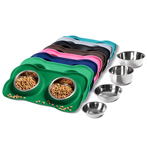 Hubulk Pet Dog Bowls 2 Stainless Steel Dog Bowl with No Spill Non-Skid Silicone Mat + Pet Food Scoop Water and Food Feeder Bowls for Feeding Small Medium Large Dogs Cats Puppies (S, Pink) - Small / Hunter Green