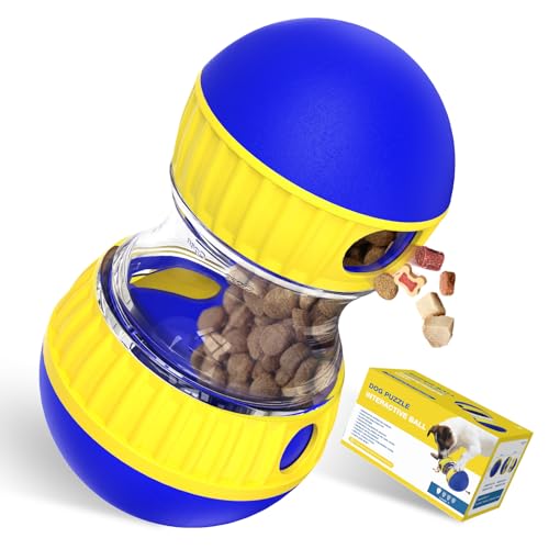 BSISUERM Dog Puzzle Toy Adjustable Treat Dispensing Ball Food Dispenser Tough Slow Feeder Puppy Enrichment Training Toy Pet Interactive Chase Toys for Small Medium Large Dogs to Keep Them Busy, Green - Blue