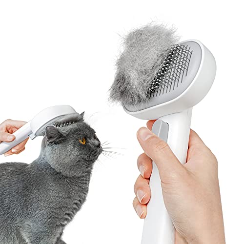 Aumuca Cat Brush for Shedding, Cat Brushes for Indoor Cats, Cat Brush for Long or Short Haired Cats, Cat Grooming Brush Cat Comb for Kitten Rabbit Massage Removes Loose Fur - White
