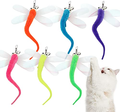 Cat Insect Feather Toys Replacement Cat Toy Wand Refills, 6 Pieces Natural Insect Cat Toy Feathers Refill, Interactive Cat Teaser Wand Attachments, with Bell - Style 5