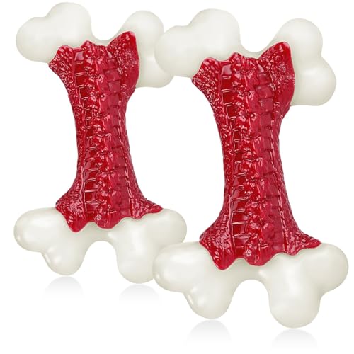 Kseroo Indestructible Dog Toys for Aggressive Chewers: Beef Flavored Hard Nylon Bone Chew Toys, Tough Dog Chew Toys for Large Dogs, Dog Toys to Keep Them Busy for Medium Large Breed (20-80 lbs), Red - 02PC-Beef-Red