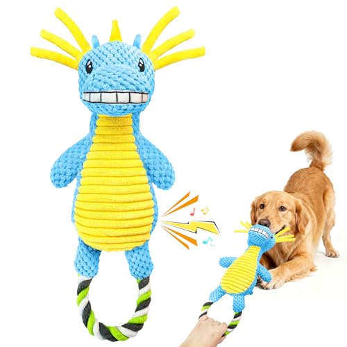 Fuufome Large Squeaky Dog Toys- Plush Dog Toys with Soft Fabric for Small, Medium, and Large Dogs Daily Companionship, Training Reward Gift - Bright blue