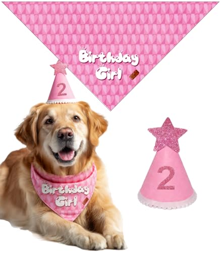 Boy Dog Birthday Party Costume & Decoration Supplies Set with Blue Birthday Bandana Hat Scarf and Bow Tie Happy Birthday Banner and Dog Paw Balloons for Medium Large Dogs Pets(M/L) - Large / Pink Heart
