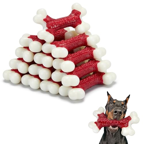 Kseroo Indestructible Dog Toys for Aggressive Chewers: Beef Flavored Hard Nylon Bone Chew Toys, Tough Dog Chew Toys for Large Dogs, Dog Toys to Keep Them Busy for Medium Large Breed (20-80 lbs), Red - 10PC-Beef-Red