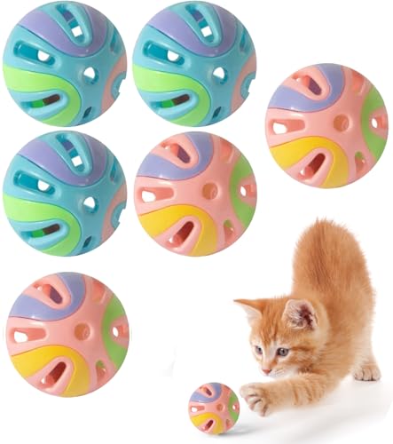 Colorful Cat Toy Balls with Bell 6PCS, Interactive Hollow Design, Plastic, Training Exercise Toy(2 in 1 2P) - 2 in 1 B+P