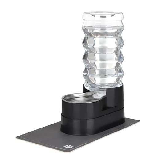 RIZZARI Automatic Gravity Pet Dispenser: Helps Prevent Urinary Stones - Activated Carbon Ion Exchange System - 6.5L Large Capacity Stainless Steel-Ideal for Cats & Small Dogs-All-Day Hydration at Home - 5L / Black