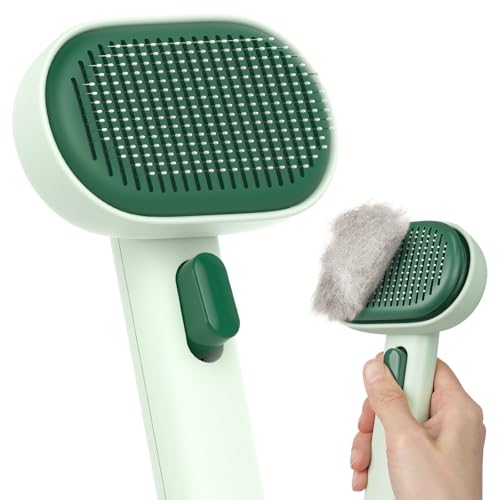 Aumuca Cat Brush for Shedding, Cat Brushes for Indoor Cats, Cat Brush for Long or Short Haired Cats, Cat Grooming Brush Cat Comb for Kitten Rabbit Massage Removes Loose Fur - Forest Green