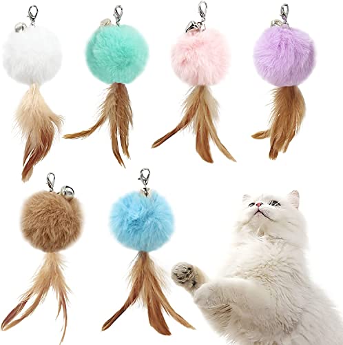 Cat Insect Feather Toys Replacement Cat Toy Wand Refills, 6 Pieces Natural Insect Cat Toy Feathers Refill, Interactive Cat Teaser Wand Attachments, with Bell - Style 4