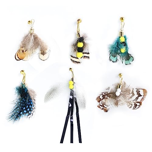 Cat Insect Feather Toys Replacement Cat Toy Wand Refills, 6 Pieces Natural Insect Cat Toy Feathers Refill, Interactive Cat Teaser Wand Attachments, with Bell - Style 7
