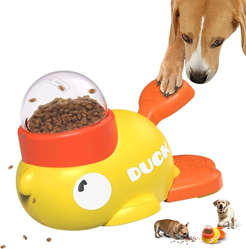 Interactive Dog Treat Dispenser Toy & Slow Feeder Dog Bowls - Duck-Shaped Puzzle Toy for Mental Stimulation, Adjustable Food Outlet for Small to Medium Cats and Dogs - White