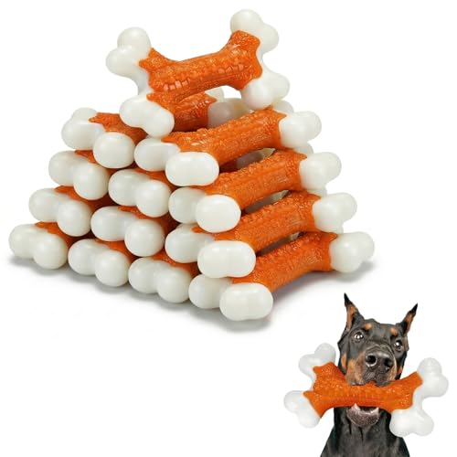 Kseroo Indestructible Dog Toys for Aggressive Chewers: Beef Flavored Hard Nylon Bone Chew Toys, Tough Dog Chew Toys for Large Dogs, Dog Toys to Keep Them Busy for Medium Large Breed (20-80 lbs), Red - 10PC-Peanut Butter-Orange
