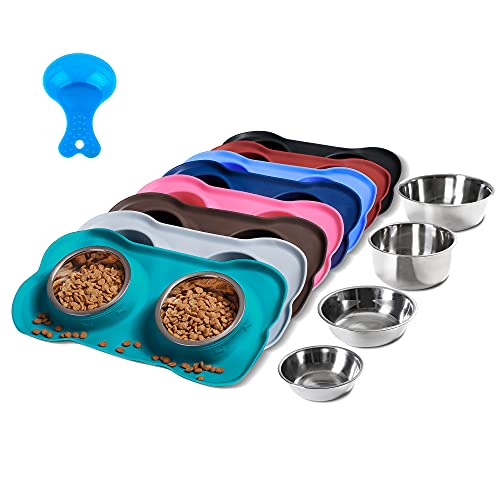 Hubulk Pet Dog Bowls 2 Stainless Steel Dog Bowl with No Spill Non-Skid Silicone Mat + Pet Food Scoop Water and Food Feeder Bowls for Feeding Small Medium Large Dogs Cats Puppies (S, Pink) - Small / Green