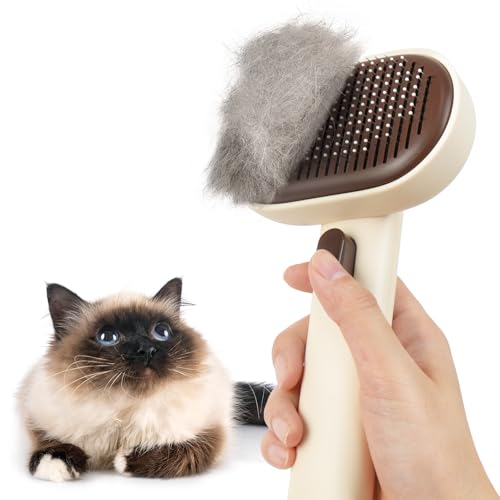 Aumuca Cat Brush for Shedding, Cat Brushes for Indoor Cats, Cat Brush for Long or Short Haired Cats, Cat Grooming Brush Cat Comb for Kitten Rabbit Massage Removes Loose Fur - Brown