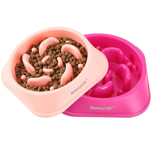 MateeyLife Slow Feeder Dog Bowls 2PCS, Anti-Choking Puzzle Dog Food Bowls, Anti-Slip Interactive Feeding Slow Down Eating, Bloat Stop Maze Dishes for Medium Breeds - D-Pink&Purple / Medium