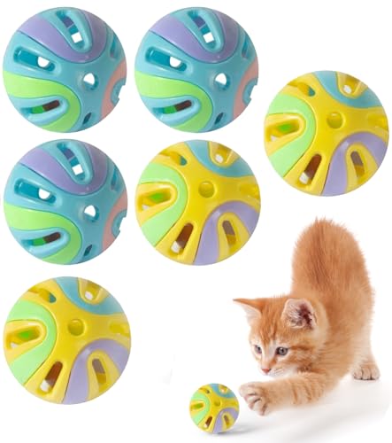 Colorful Cat Toy Balls with Bell 6PCS, Interactive Hollow Design, Plastic, Training Exercise Toy(2 in 1 2P) - 2 in 1 B2+P2