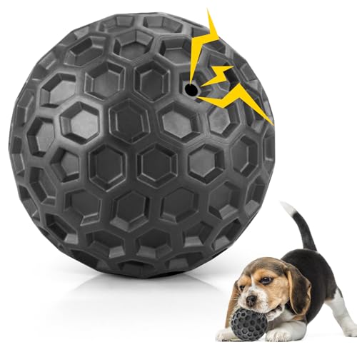 DISSKNIC Indestructible Squeaky Dog Ball, Relieves Anxiety, Cleans Teeth, Interactive Chew Toy for Aggressive Chewers, Dog Toy for Large Breeds, Outdoor Waterproof - Large / Black